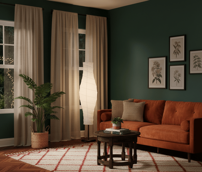 Abat jour lampe sur pied utilisé dans un salon moderne pour une ambiance chaleureuse