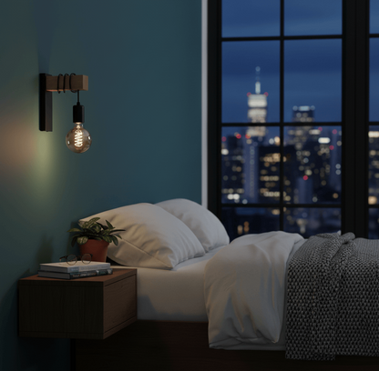 Applique murale bois LED dans une chambre, lampe murale décorative
