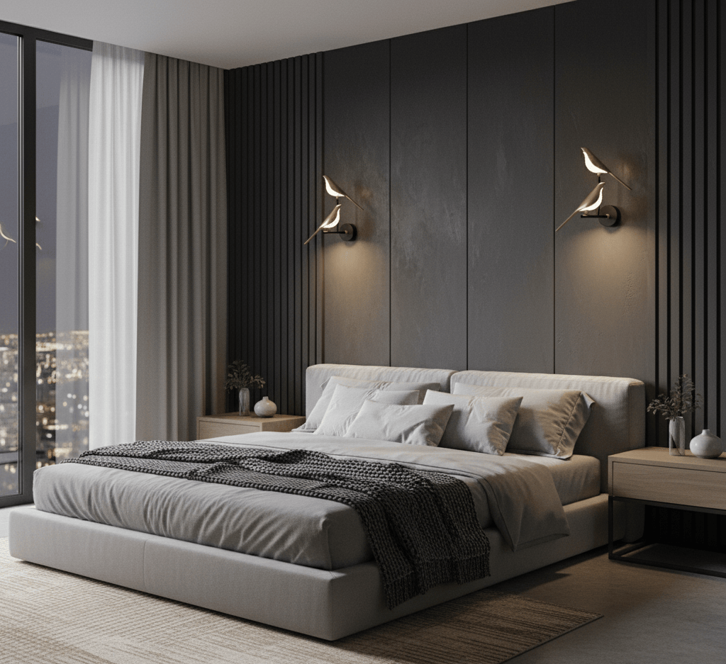 Applique murale dorée LED pour éclairage d’ambiance dans une chambre élégante