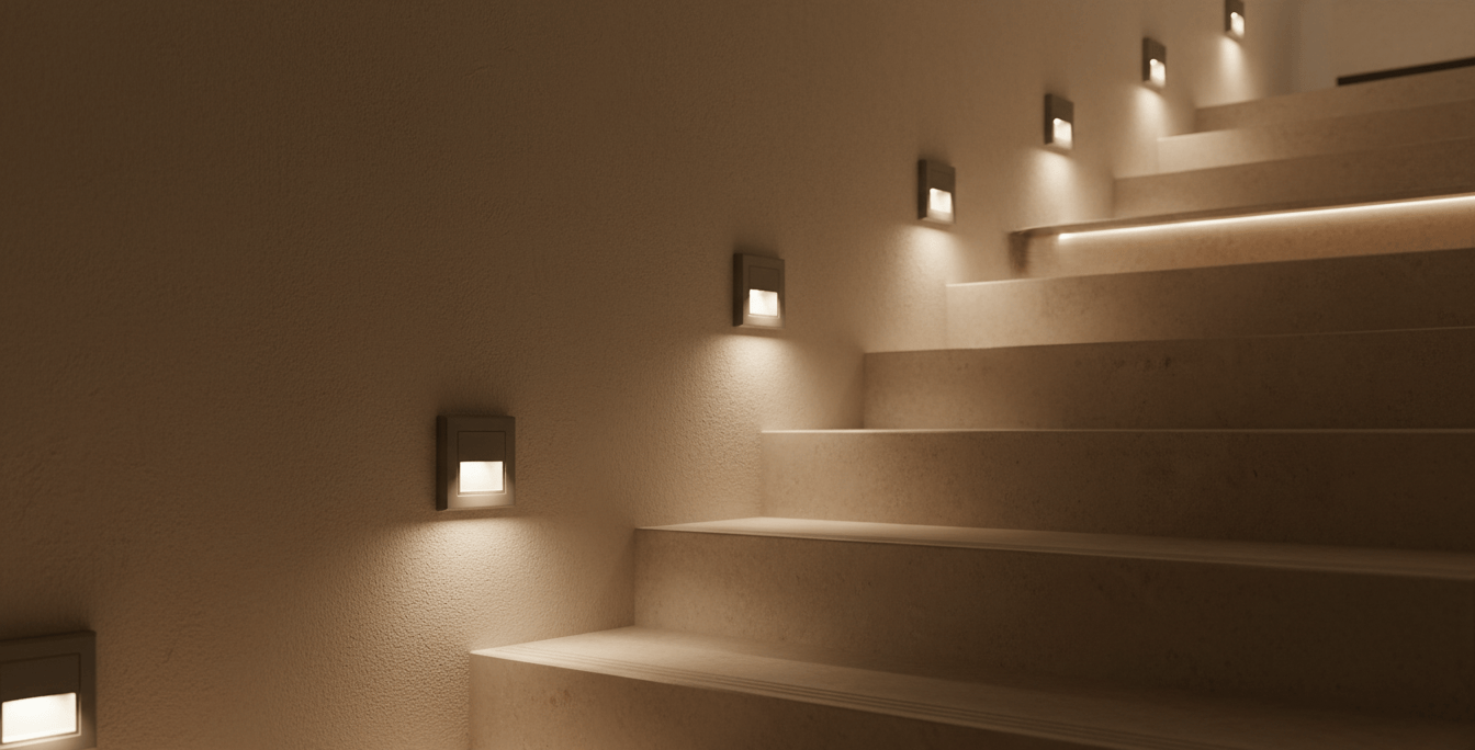 Applique murale escalier LED installée dans un couloir, éclairage mural élégant et moderne