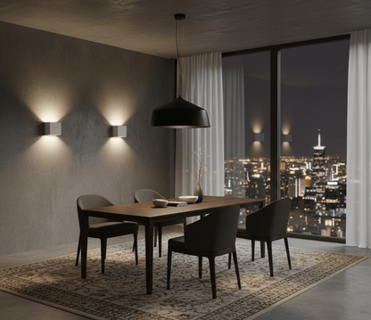 Applique murale LED cubique installée dans une chambre, lumière douce et décorative
