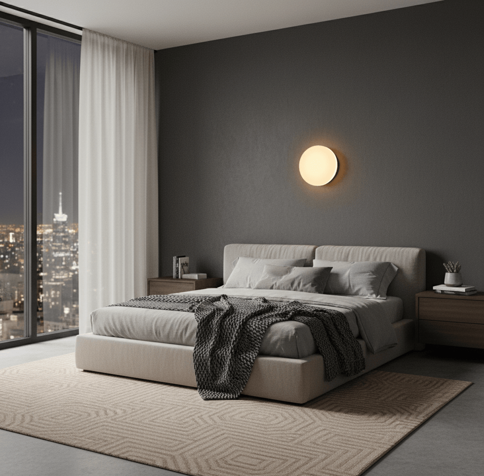 Applique murale rond LED dans une chambre ou un salon, lampe murale pour ambiance chaleureuse