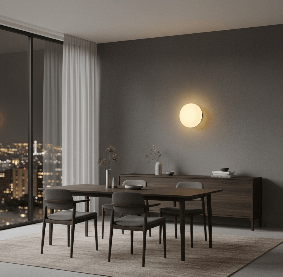 Applique murale rond LED design dans une salle à manger, éclairage décoratif mural