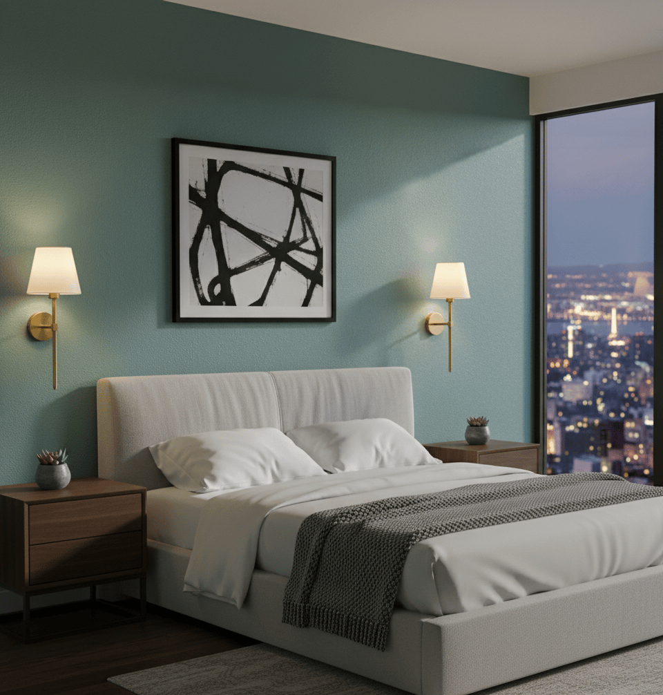 Applique murale sans fil dans une chambre moderne, éclairage LED chaud pour ambiance élégante et chaleureuse