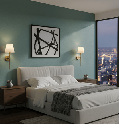 Applique murale sans fil dans une chambre moderne, éclairage LED chaud pour ambiance élégante et chaleureuse