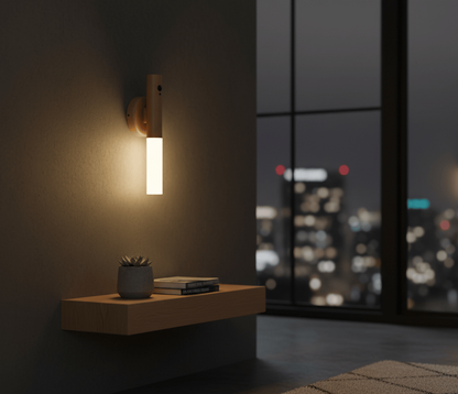 applique tete de lit murale installee dans une chambre moderne, lampe murale bois pour eclairage d’ambiance