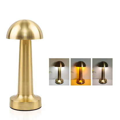 Lampe champignon dorée avec abat-jour conique, lumière LED chaude idéale pour salon ou chambre.