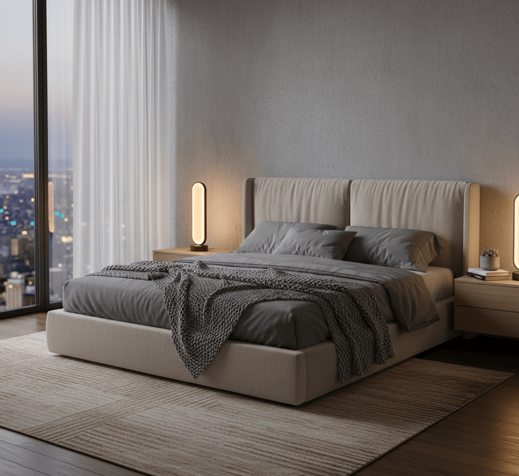Lampe de chevet pour chambre à coucher posée sur table de nuit, éclairage doux pour le soir