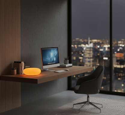 Lampe de chevet design avec lumière d’ambiance dans une chambre moderne de nuit
