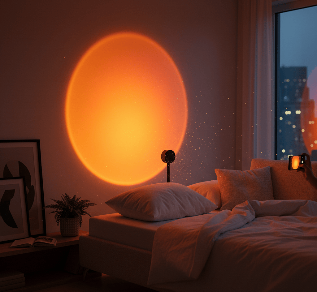Lampe de chevet LED avec projection lumineuse pour ambiance salon moderne