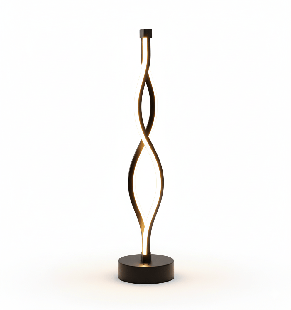 Lampe de bureau design LED torsadée en forme de vague, éclairage moderne décoratif pour salon ou bureau.