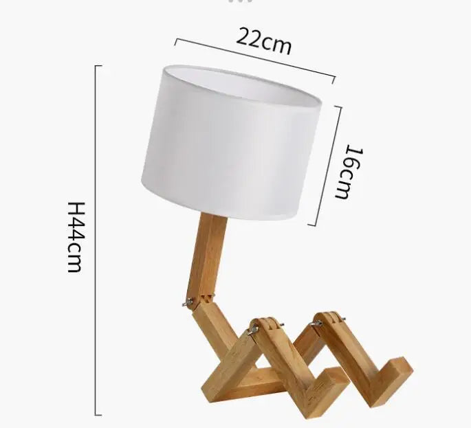 Dimensions de la lampe de bureau en bois avec mesures détaillées, hauteur, largeur et proportions du produit.