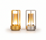 Lampes de bureau sans fil en version or et argent, éclairage LED moderne rechargeable, design élégant pour bureau et maison.