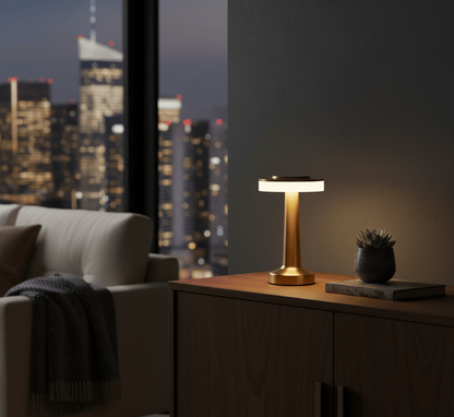 Lampe de chevet tactile LED allumée pour ambiance nocturne élégante