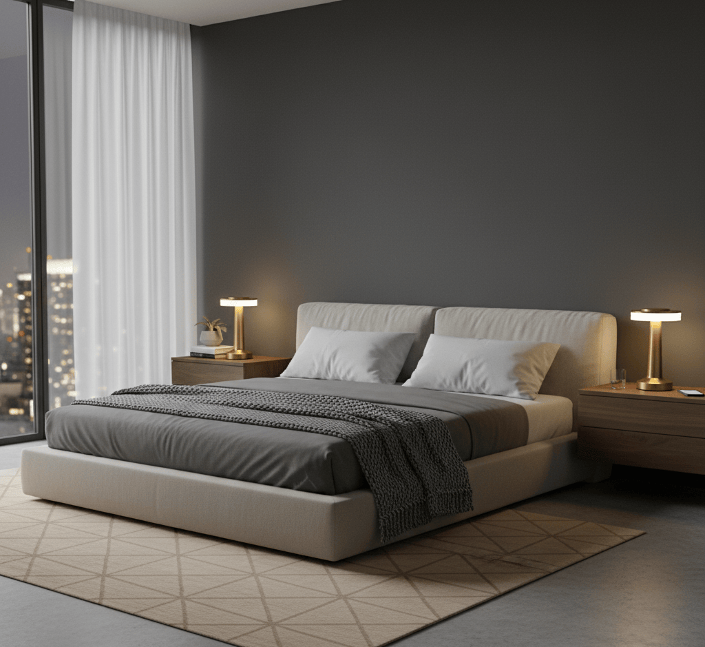 Lampe de chevet tactile LED sur table de nuit dans une chambre moderne