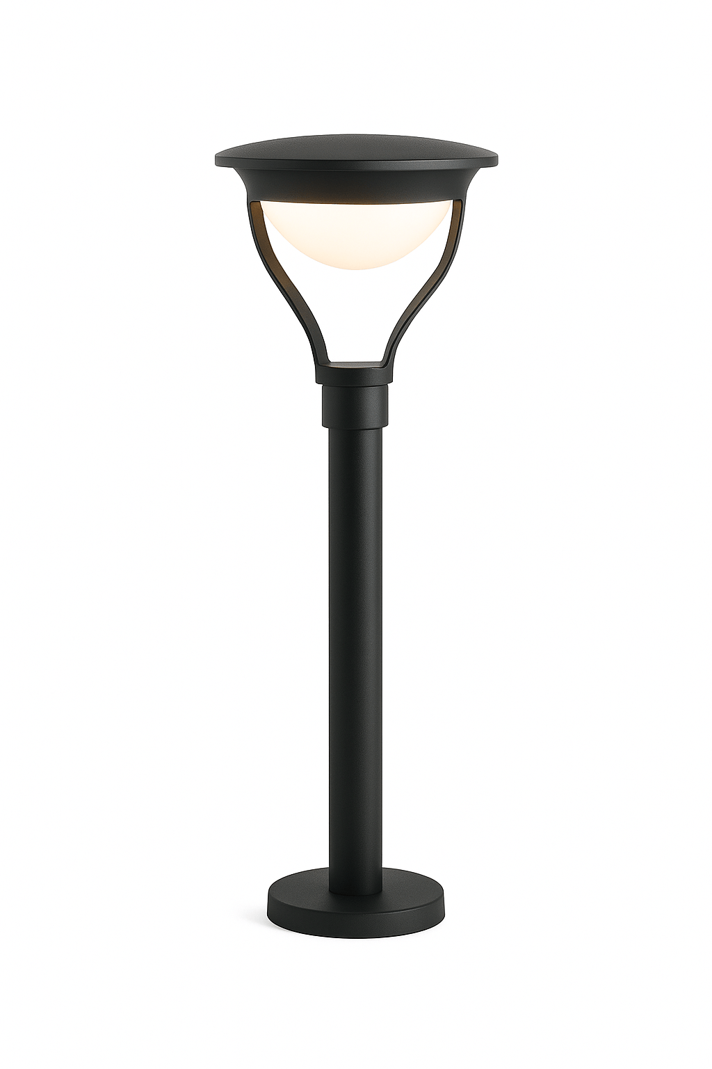 Lampe solaire extérieur sur pied moderne vue sur fond blanc