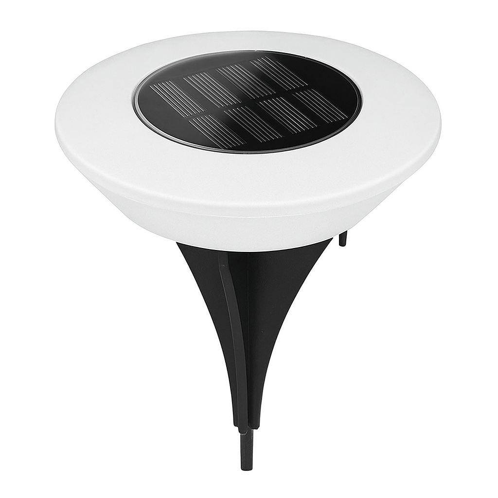 Lampe solaire extérieur sur pied avec panneau solaire rond