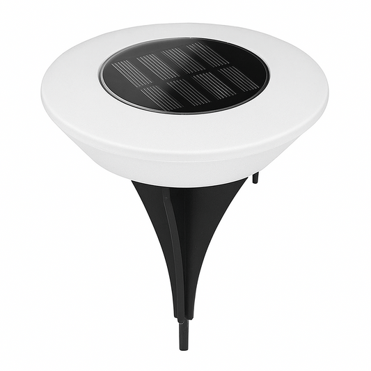 Lampe solaire extérieur sur pied avec panneau solaire rond