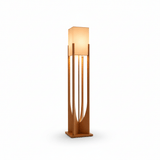 Lampe sur pied en bois design moderne, structure en bois naturel avec abat-jour tissu pour salon.