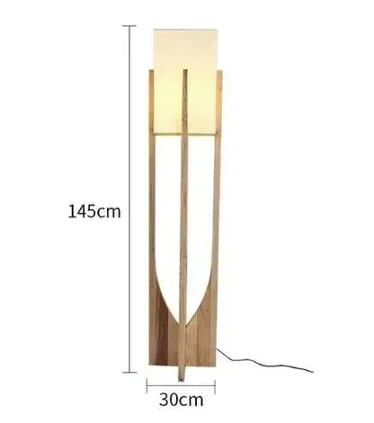 Lampe sur pied en bois hauteur 145 cm, base stable et design vertical pour salon.
