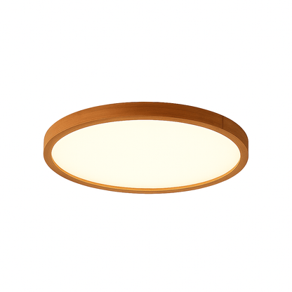 Luminaire bois rond LED sur fond blanc