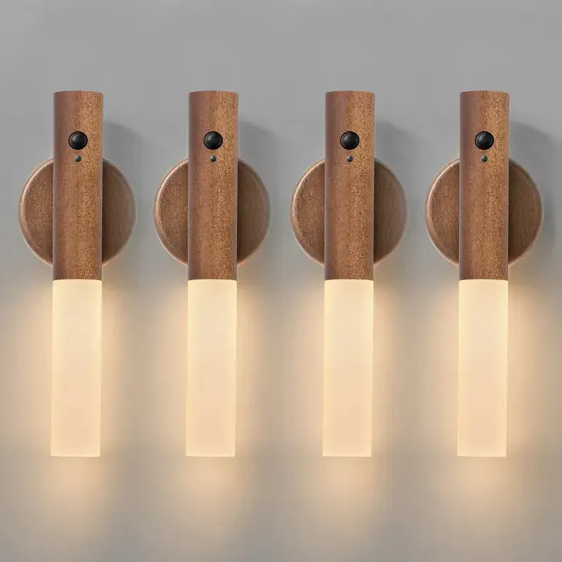 lot de 4 appliques tete de lit murales en bois, eclairage symetrique pour chambre adulte.