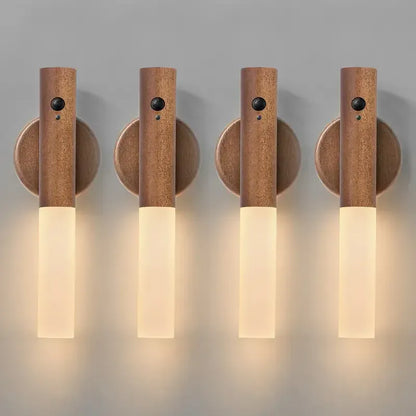 lot de 4 appliques tete de lit murales en bois, eclairage symetrique pour chambre adulte.