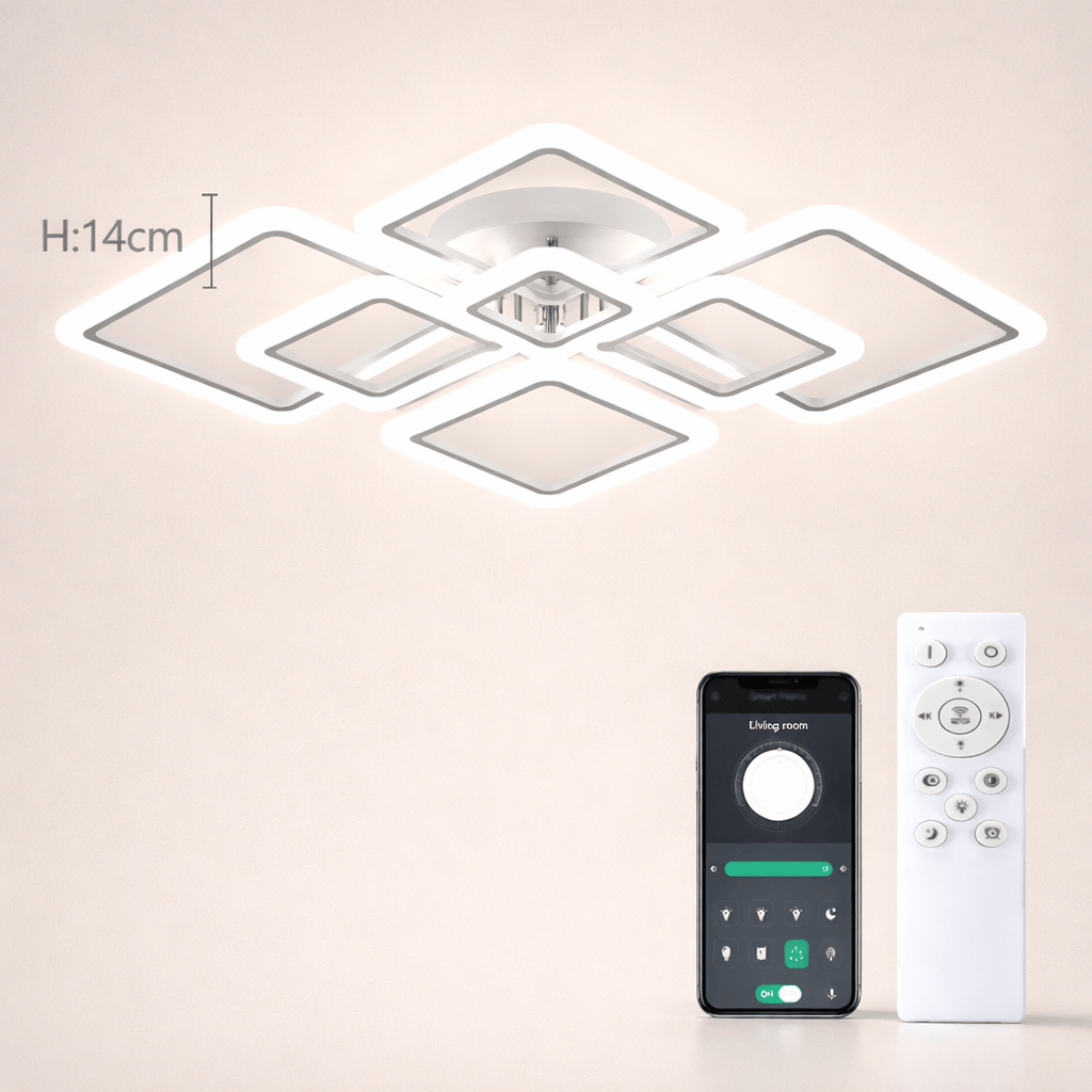 Luminaire LED pour salon en forme de carrés – plafonnier design moderne.