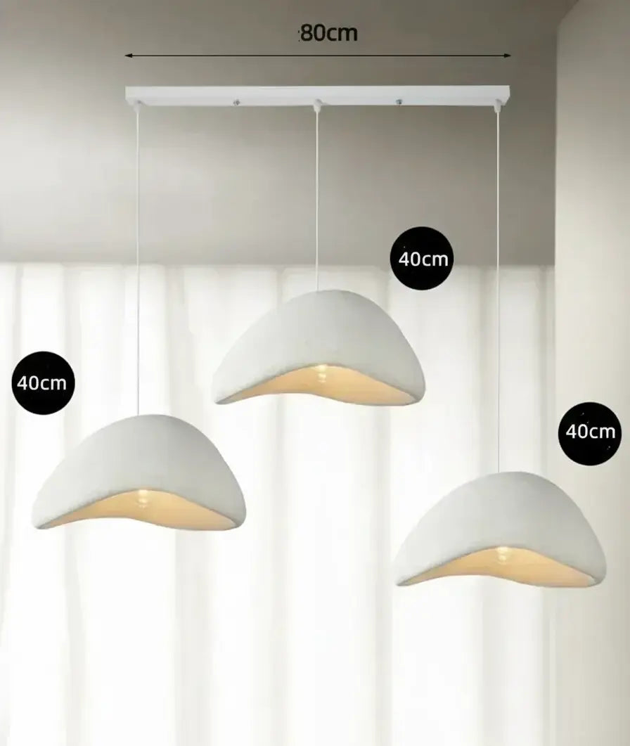 Dimensions de la suspension cuisine trois dômes de 40 cm, support de 80 cm.