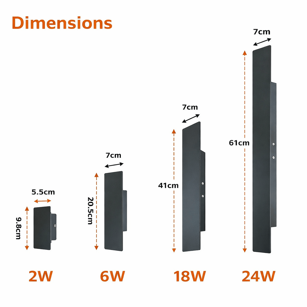 Dimensions de l’applique murale design LED, schéma taille du luminaire