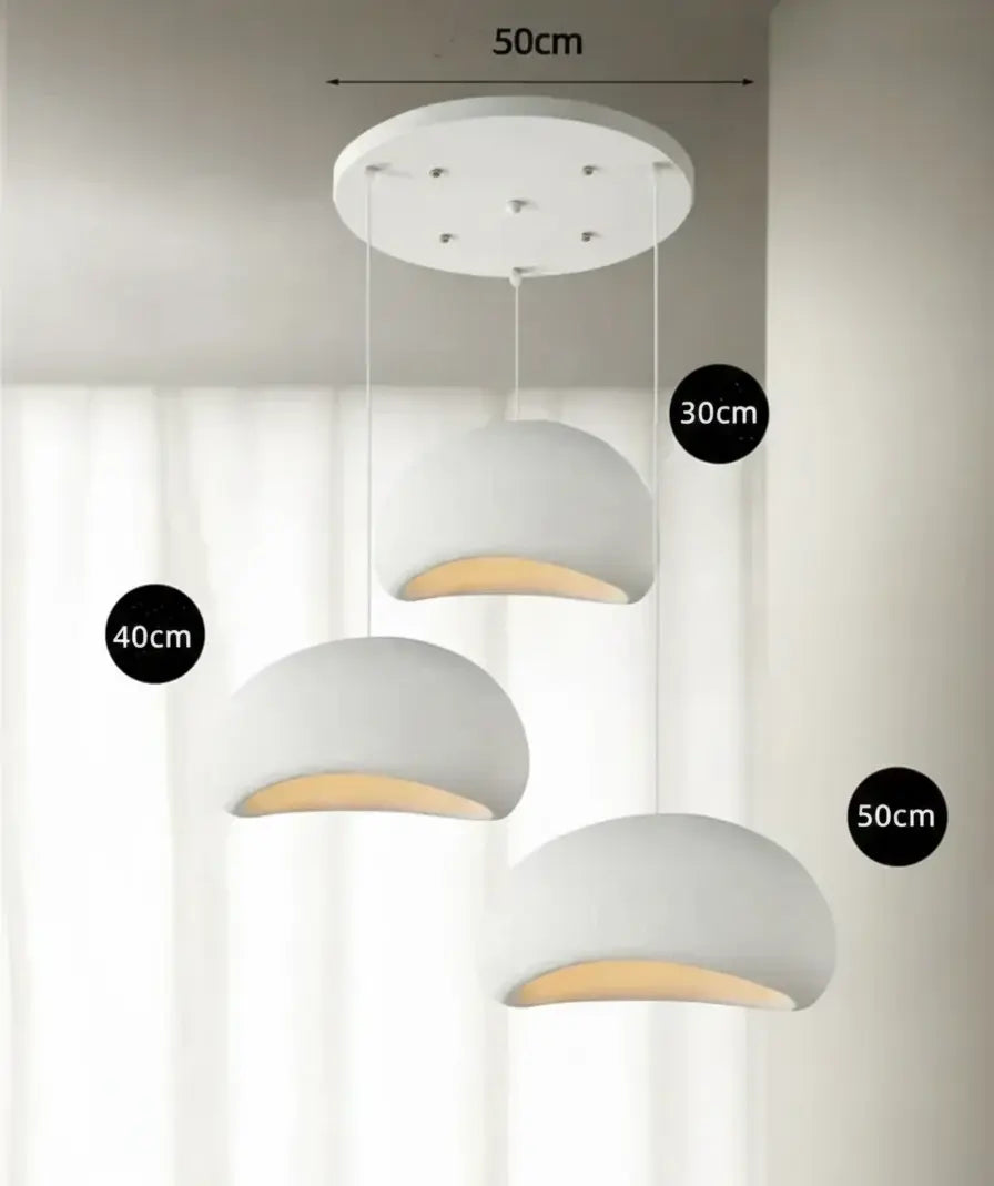 Dimensions du luminaire cuisine suspension avec base 50 cm et trois dômes de 30, 40 et 50 cm.