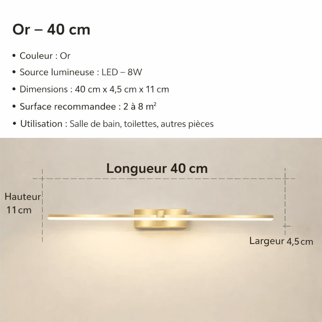 Comparatif tailles applique murale LED salle de bain
