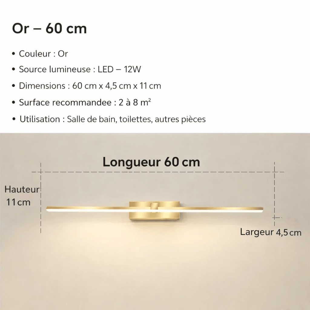 Comparatif tailles applique murale LED salle de bain