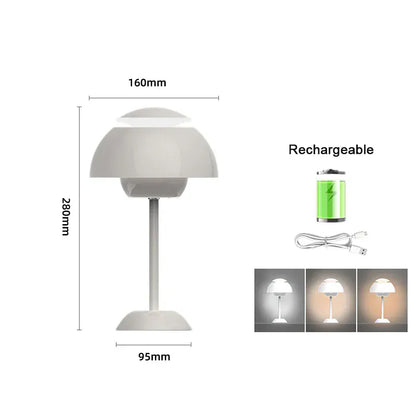 Lampe champignon grise Luminoria, modèle rechargeable USB avec lumière LED blanche ou chaude.