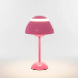 Lampe champignon rose Luminora sur fond blanc, éclairage LED décoratif moderne pour intérieur.