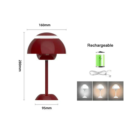Lampe champignon rouge Luminoria rechargeable, éclairage LED décoratif pour salon, bureau ou chambre.