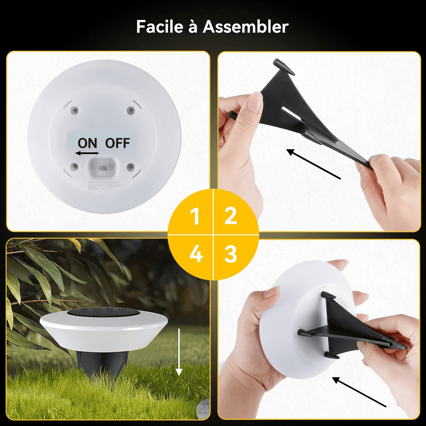 Montage facile de la lampe solaire extérieur sur pied en quatre étapes