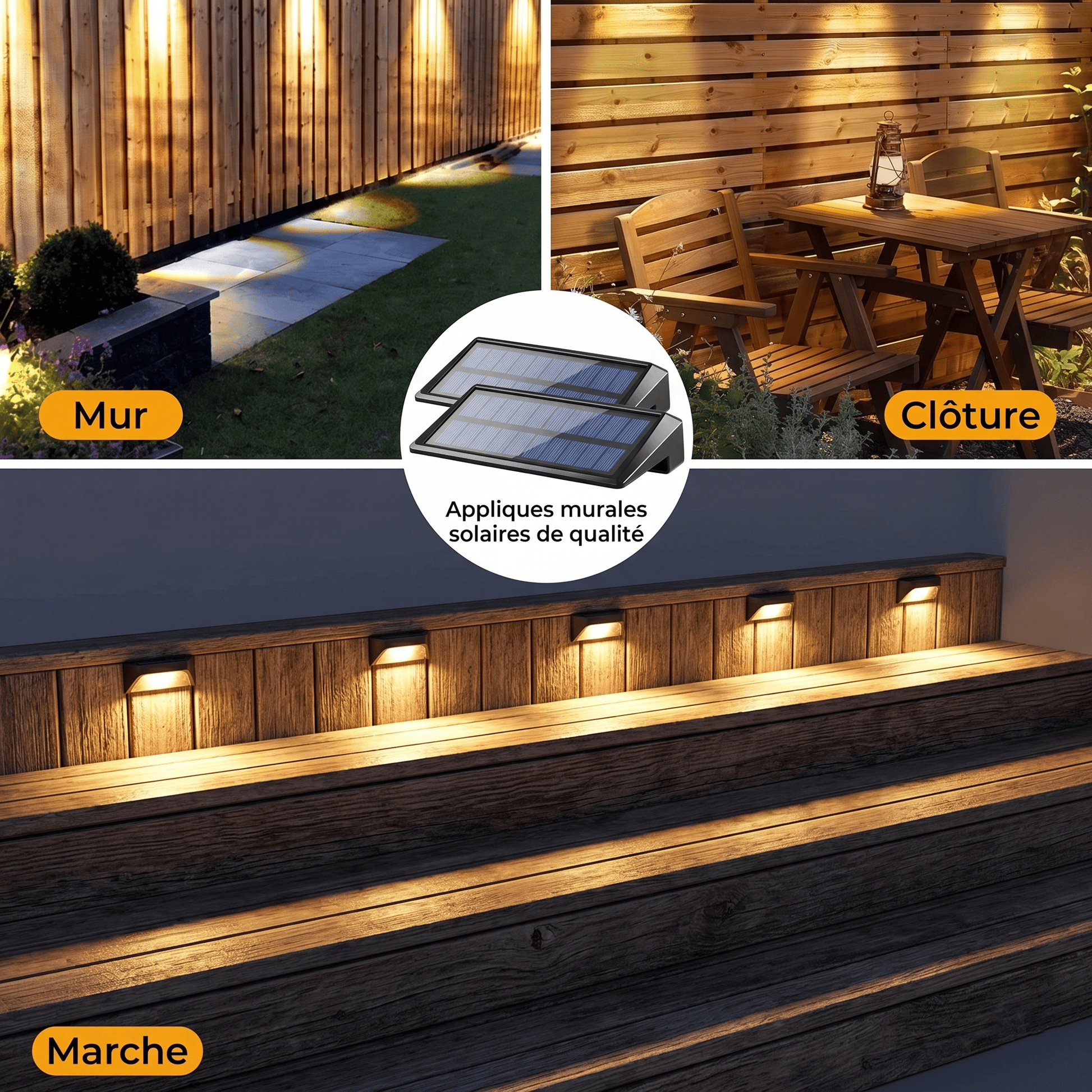 Lampe solaire murale extérieur LED installée sur mur ou clôture