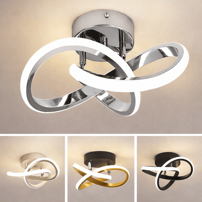 Luminaire plafond LED chrome design spirale – éclairage moderne décoratif.