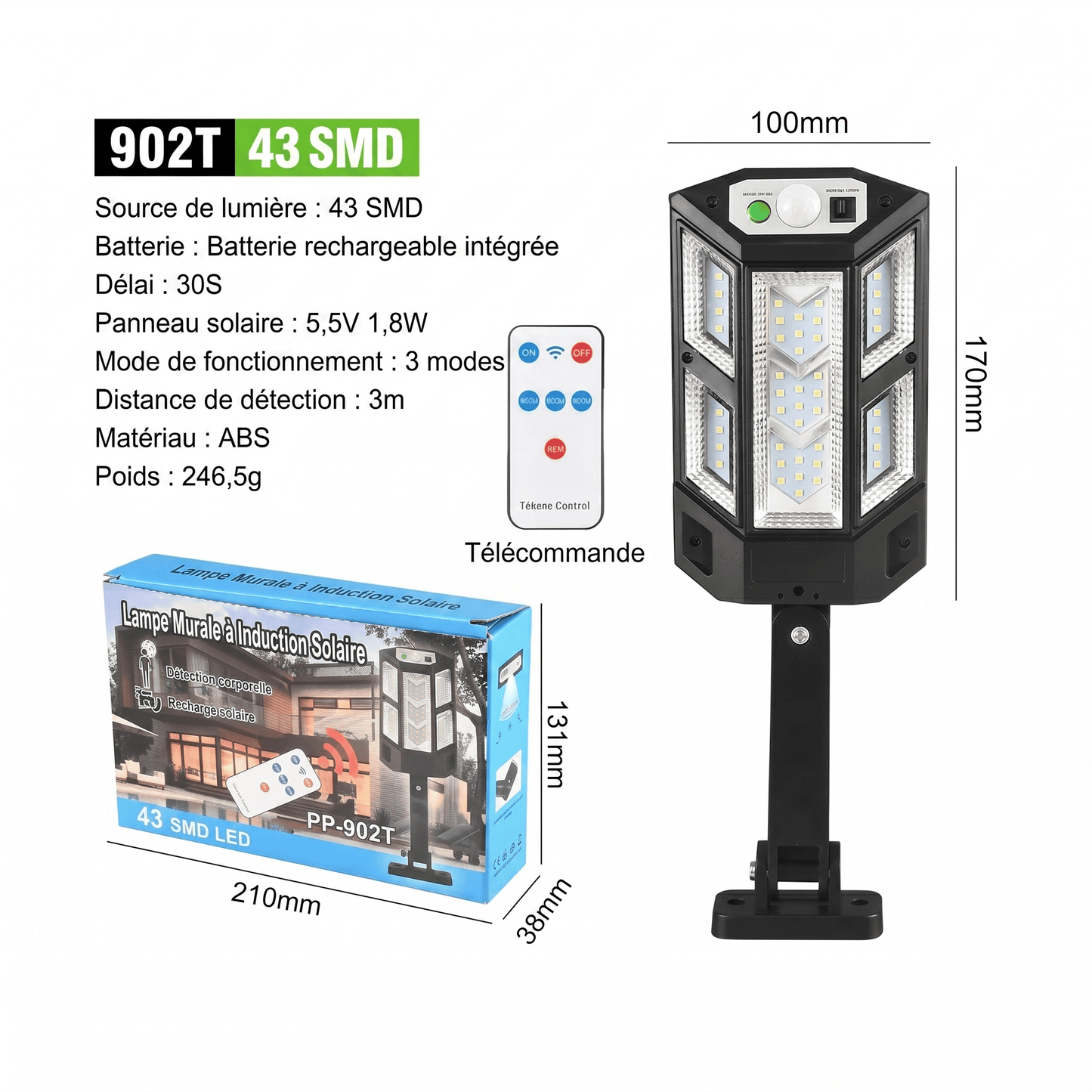 Lampe extérieur solaire détecteur de mouvement