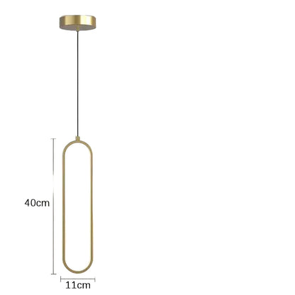 Dimensions de la suspension lumineuse ovale dorée, luminaire moderne pour intérieur design.